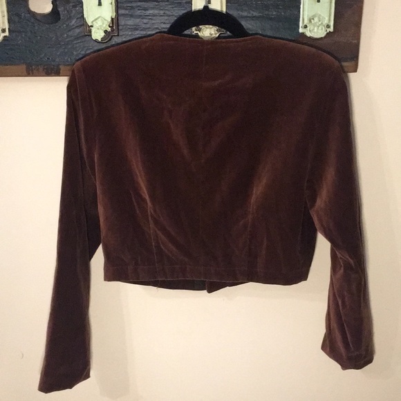 Vintage Jump Velvet Brown Jacket with Beaded Heart Cut Out Size Small - Picture 9 of 14